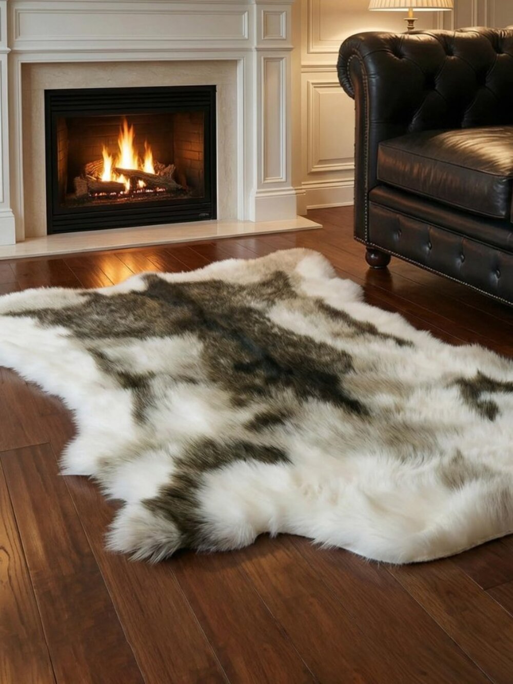 Reindeer Pattern Faux Fur Area Rug,3.6'x3.0' Plush Machine Washable Runner for